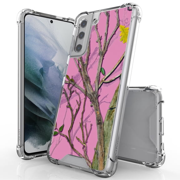 ANJ  Hybrid Slim Hard Back Cover Case Flexible Bumper for Samsung Galaxy S21 - Pink Tree Camo