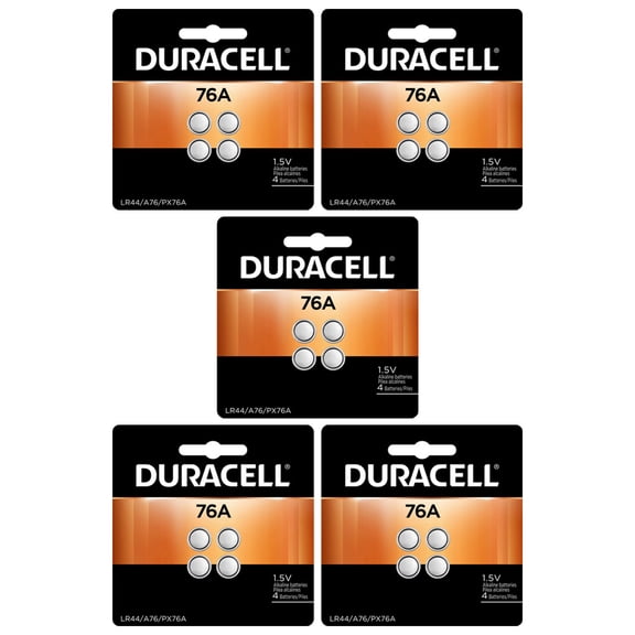 Duracell 76A LR44 Battery 1.5 Volt Alkaline 20 Pack (+50% More Power)