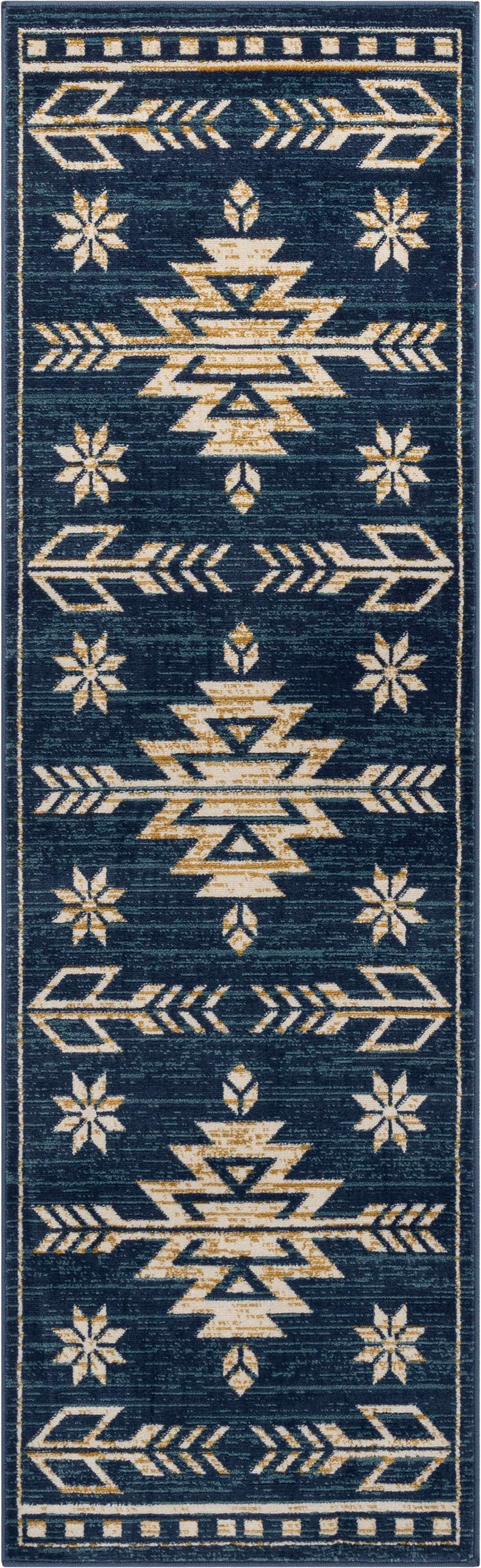Well Woven Tulsa Canton Southwestern Tribal Bohemian Blue 2'3" x 7'3" Runner Rug