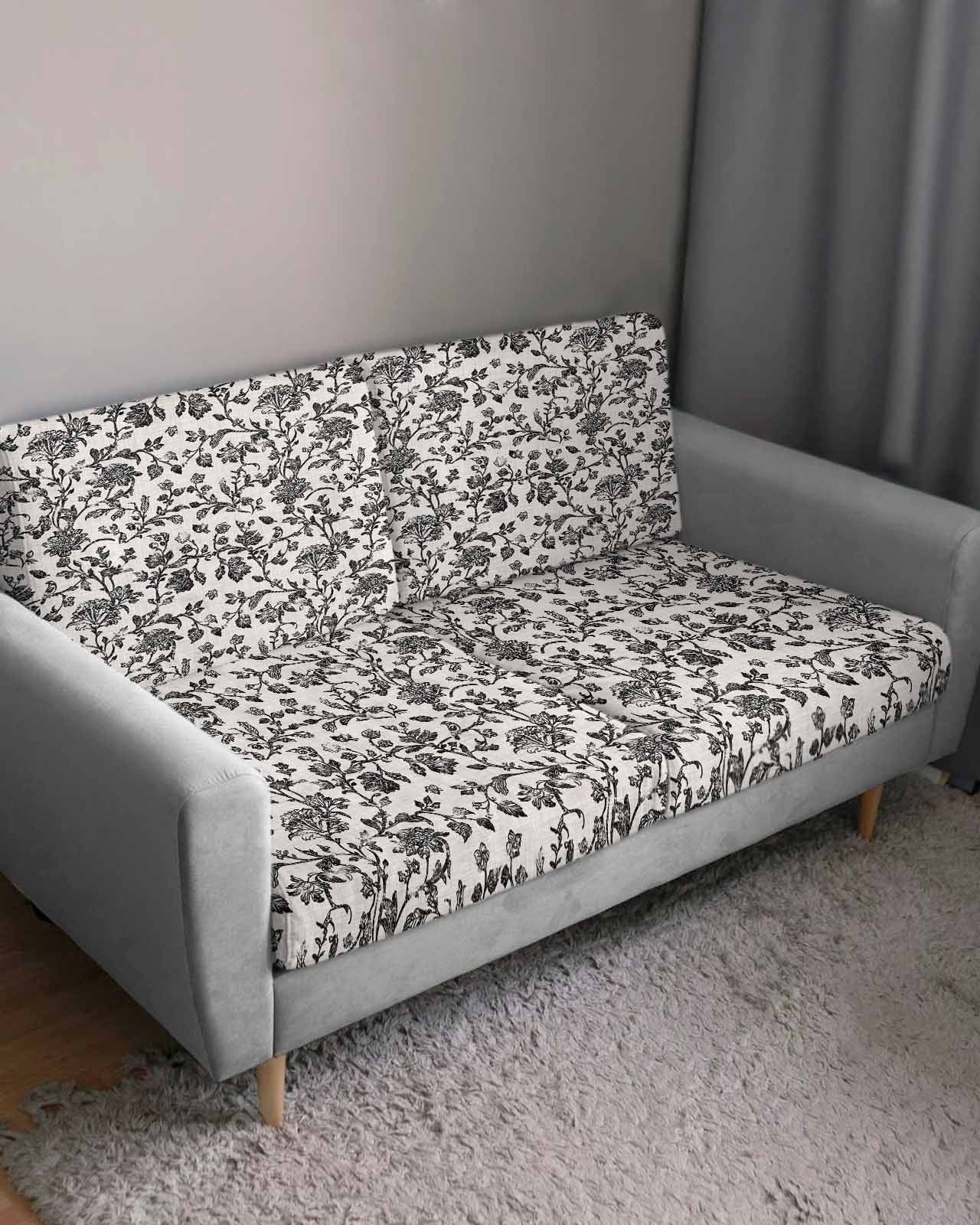 Farmhouse Black Couch Cushion Covers Stretch, Washable Sofa Seat Covers Individual Seat Cushion Sofa Slipcovers Vintage Flower Leaf Botanical Plant Couch Cover Furniture Protector S-3PCS