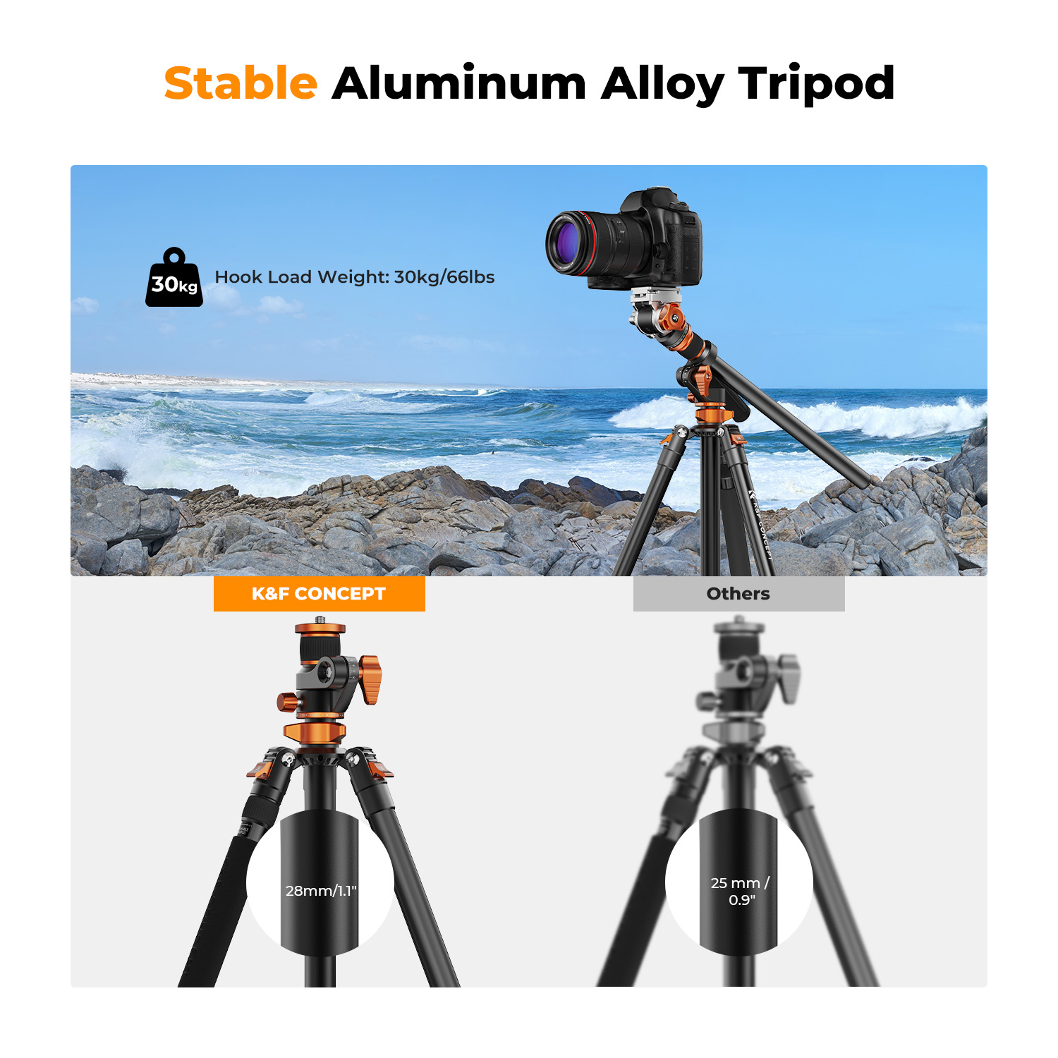 K&F Concept 91 inch/2.3m fluid head tripod video tripod Reversible Detachable Monopod Transverse Center Column horizontal 360 ° panoram