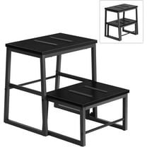 2 Step Stool for Adults Kids, Heavy Duty Sturdy Steel Frame with Wooden Steps, Bedside Foot Stool with 500lbs Load Capacity, Non-Slip Step Stool for High Bed