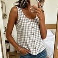 thumbnail image 5 of Wiyuqeen Sleeveless Button Down Shirts for Women Scoop Neck Plaid Crop Tank Tops Lightweight Casual Travel Everyday Shirt Gray XL, 5 of 10