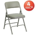 thumbnail image 3 of Flash Furniture 4 Pack HERCULES Series Curved Triple Braced & Double Hinged Gray Vinyl Metal Folding Chair, 3 of 14