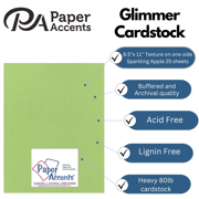 Paper Accents Glimmer Cardstock 8.5x 11 80lb 25pc Sparkling Apple