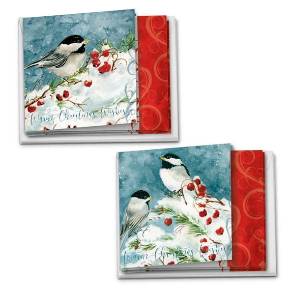 12 Happy Holidays Card Assortment Box Set (4.8 x 6.6 Inch) with Envelopes (2 Designs, 6 Each) Season's Tweets MQ4612HHG-B6x2