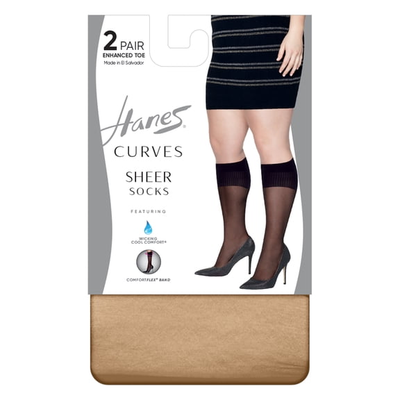 Hanes Curves Women's Sheer Socks, 2-Pairs Nude 3X/4X