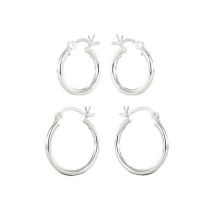 Sterling Silver Small Hoop Earrings, 2 Pairs