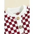 thumbnail image 6 of Qtinghua Newborn Baby Girl Boy Fall Clothes Checkerboard Print Long Sleeve Romper+Long Pants Outfits Wine Red 18-24 Months, 6 of 9
