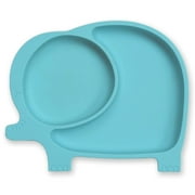 Sage Spoonfuls Sili Elephant Silicone Divided Toddler and Baby Plate with No-Slip Suction Base, Blue