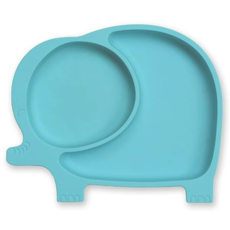 Sage Spoonfuls Sili Elephant Silicone Divided Toddler and Baby Plate with No-Slip Suction Base, Blue