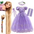 thumbnail image 2 of Disney disfraz de princesa Rapunzel para niños, traje enredado de encaje sin hombros, sofía, navidad y Halloween, JYF Fivean unisex, 2 of 2
