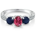 thumbnail image 3 of Gem Stone King 2.17 Ct Oval Pink Tourmaline Blue Sapphire 925 Sterling Silver Ring (Size 5), 3 of 6