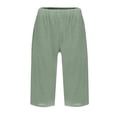 thumbnail image 4 of Linen Bermuda Shorts for Women Knee Length Summer Casual Elastic Waisted Shorts with Pockets Mint Green M, 4 of 5