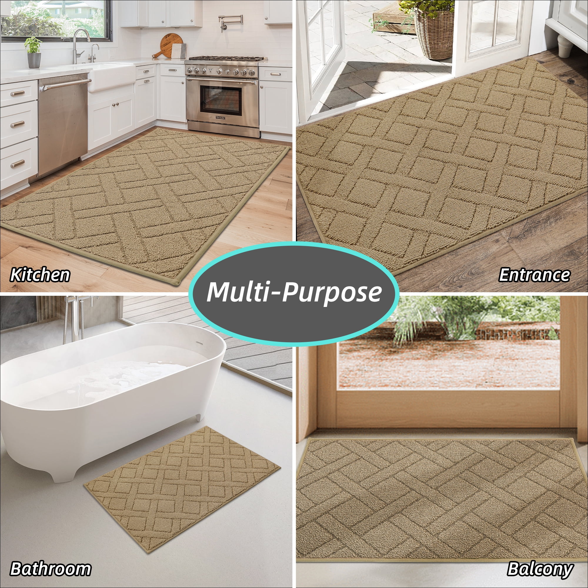 FLOORHUG Doormat Indoor 20"x32", Front Door Mat Non-Slip for Entrance, Absorbent Resist Dirt Door Rug for Inside, Low-Profile Welcome Mat, Entryway Rug Floor Mats Machine Washable, Beige