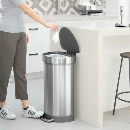 simplehuman - 60 Liter Semi-Round Step Can with Liner Rim, Brushed Stainless Steel - Brushed Stainless Steel