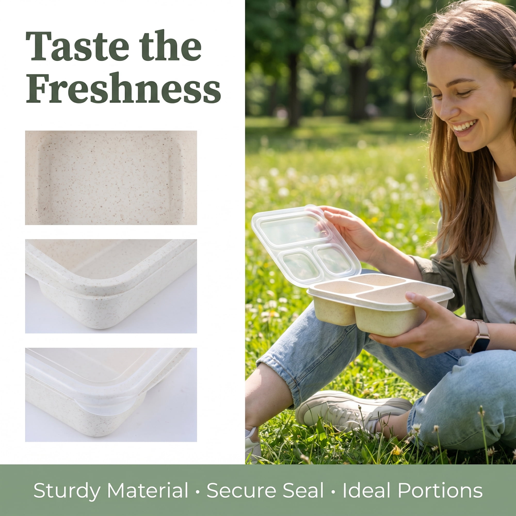 Unique Bargains Wheat Straw Leak-Proof Meal Lunch Bento Box for Work Travel Beige