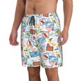 thumbnail image 2 of Adobk Summer Stamp Print Men's Swim Trunks Hawaiian Bathing Suit Swimsuits Beach Shorts with Pockets-Small, 2 of 6