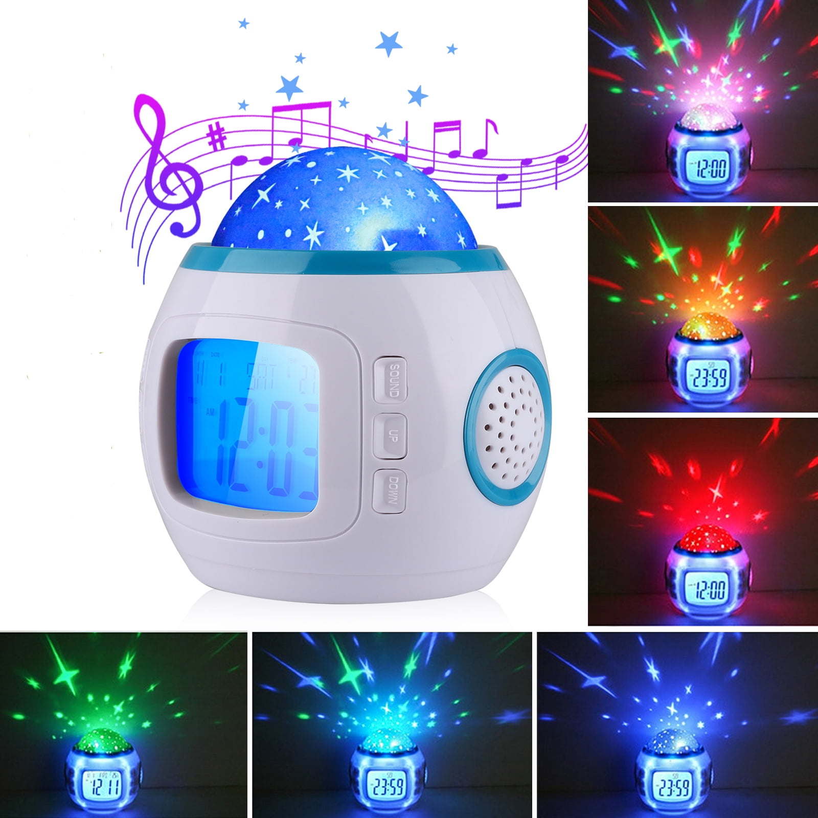 EEEkit Galaxy Digital Alarm Clock, Kids Soothing Star Projector Sound Machine, Relaxing Star Sky Night Light Alarm with Natural Sound & White Noise, Kid Baby Ceiling Projection Alarm Clock Lamp -