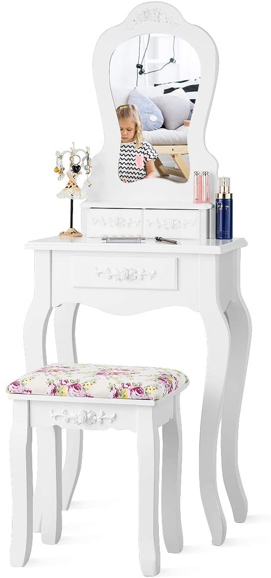 Vanity Set with 3 Drawers and Cushioned Stool, Makeup Dressing Table
