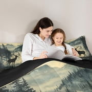 Feelyou Reindeer Elk Animal Bedding Comforter Set for Men, Rustic Tree Mountain Twin Comforter Sets, Southwestern Cabin Reversible Bedding Set, Lightweight Room Decor, 2pcs