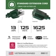 thumbnail image 3 of Iron Forge Cable 5 Pack Weatherproof 10 Ft Outdoor Extension Cord - 16/3 SJTW Heavy Duty Green Extension Cord 3 Prong - 13 Amp Exterior Power Cable, 3 of 7
