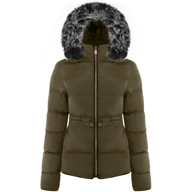 Bodilover Women S Winter Quilted Puffer Short Coat High Collar Jacket With Removable Faux Fur Hood Zipper Vegan Leather Piping Olive Xl Olive5, Blue Vanilla Black Faux Fur Hooded Puffer Coat Zara