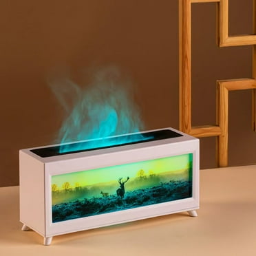 Flame Essential Oil Diffuser, 220ml Fireplace Flame Diffuser,2 Mist Mode Humidifier 4 Timer Remote Control Waterless Auto-Off, Humidifiers for Bedroom Home Office (White)