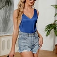 thumbnail image 5 of Women Summer Sleeveless Sexy Double V-Neck Tank Top Casual Loose Fit Basic Solid Color Satin Camisole Blouses T-Shirts champagne XX, 5 of 5
