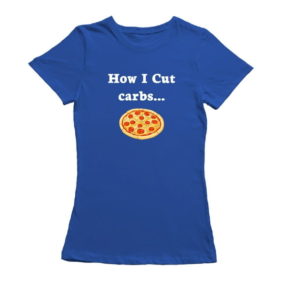 How I Cut Carbs Pizza Slice Graphic Women Royal Blue T-Shirt, Female Large