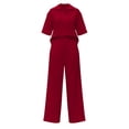 thumbnail image 2 of hoksml Women's 2 Piece Outfit Collared Neck Short Sleeve Top and Wide Leg Pants Cotton Linen Blend Casual Set, 2 of 8