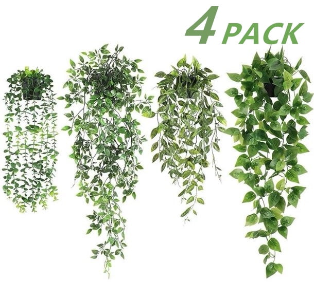 Wisdom 4Pack Artificial Plants Fake Hanging Plants Green Garland Room