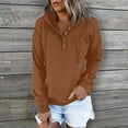 thumbnail image 2 of BiZtdJrK Womens Quarter Button Sweatshirt Waffle Knit Drawstring Pullover Sweatshirts with Pocket Fall Winter Lightweight Lounge Hoodies Coffee M, 2 of 6