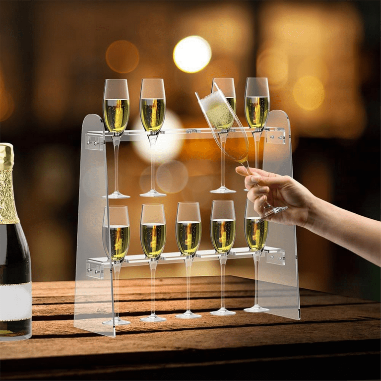 Acrylic Champagne Glass Holder Stand 2 Tier Champagne Wall with 10 Slots Champagne Stand Holder for Countertop
