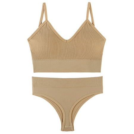 

Colisha Women Bralette Wide Shoulder Straps Bralettes Wirefree Bra Set Support Work Full Coverage Bras+Briefs Beige XL: 166-188 lb