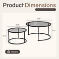 thumbnail image 2 of 31.5" Nesting Coffee Table Set of 2, Round Nesting Coffee Tables with Tempered Glass Top, End Tables with Metal Frame for Living Room, Bedroom, Grey Transparent Glass, 2 of 7