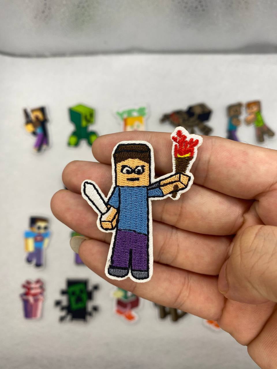 21pcs Minecraft Patch: Game Character Iron-On Applique for Clothes, Bags - Virtual Embroidery