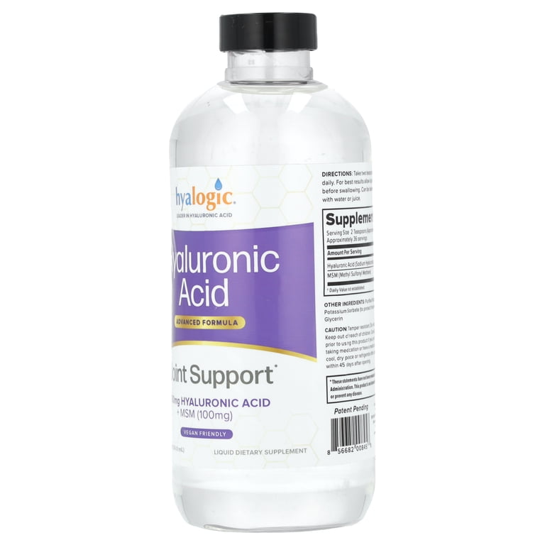 Hyalogic Liquid Hyaluronic Acid Supplement - Ingestible Skin Support with  100mg Hyaluronic Acid and 100mg MSM - Natural Hydration for The Face, Eyes  and Lips - High Molecular Weight Formula - 12 oz - Walmart.com