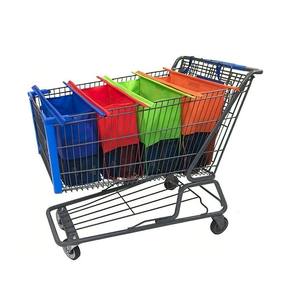 Beautiful Giant Foldable Reusable Grocery Cart Organizer, Set of 4 Mesh Trolley Bags