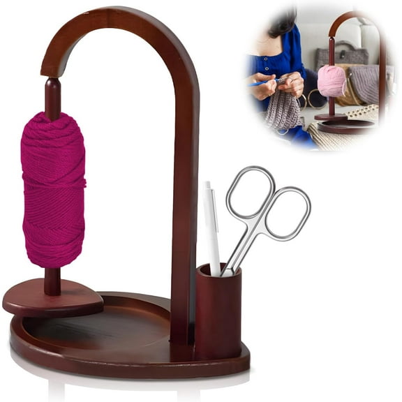 Wooden Yarn Spool Rack, Magnetic Yarn Skein Ball Spinner Holder for Knitting and Crocheting Gift for Crochet Lovers