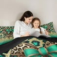 thumbnail image 5 of Manfei Cartoon Leopard Hide Queen Comforter Set,Cheetah Print Bow Tie Bedding Sets,Cyan Gold Brown Bedding Comforter Set For Teens,Microfiber Bedroom Decor Reversible,3pcs, 5 of 8