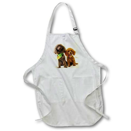 

3dRose Poodle Puppys - Full Length Apron 22 by 30-inch Black With Pockets