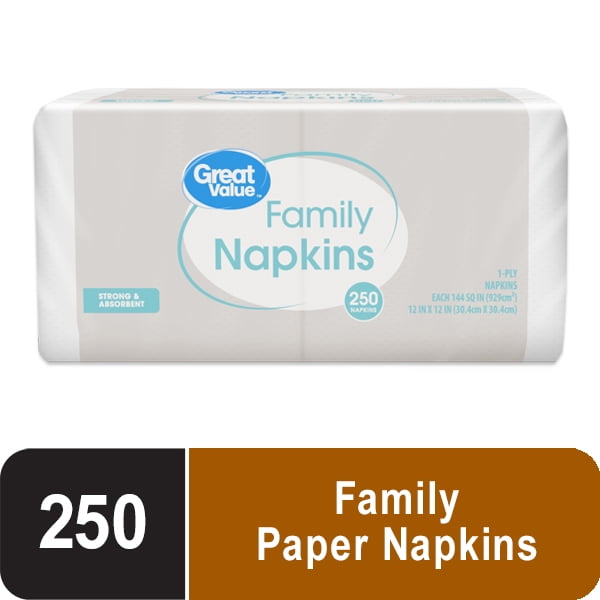 Great Value Family Napkins, White, 250 Count