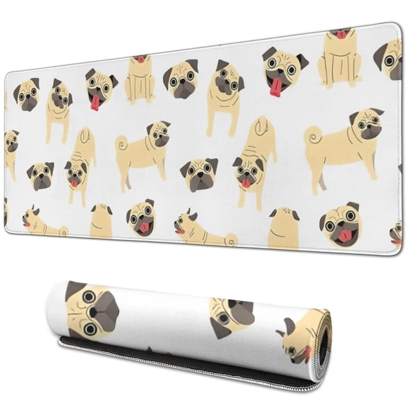 Long Mouse Pads for Desk,Cute Cartoon Pug Desk Mats on Top Of Desks, Desk Mouse Pad Extra Large with 3mm Non-Slip Base and Stitched Edge for Gaming,Office,Work,Home 31.5"x11.8"