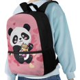 thumbnail image 4 of Uourmeti Rich Texture Backpack for Shopping Travel, 17 Inch Durable Fabric Daypack, Panda Bubble Tea, 4 of 6