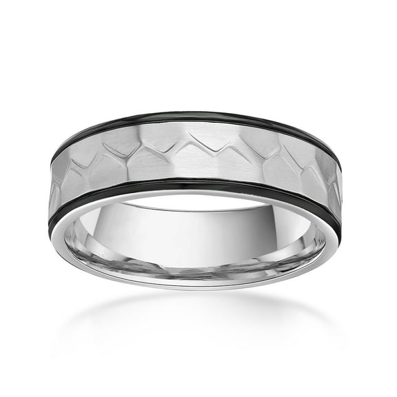 Stainless Steel Hammered Band Ring for Men with Black Ion Plating - 7 MM Wide - Size 10 by Metro Jewelry