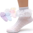 thumbnail image 4 of LYMAYTER 5 Pack ‌Baby Girls Socks Ruffle Eyelet Mesh Ankle Soft Dress Kids Princess Socks 1-12Y, 4 of 7