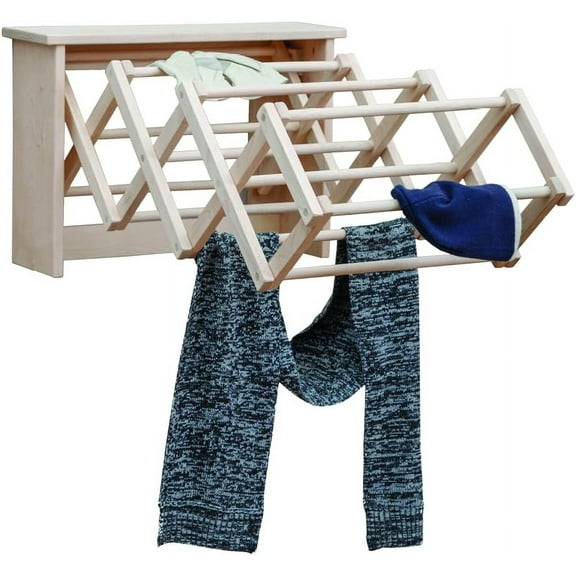 Pennsylvania Woodworks Large Wall Clothes Drying Rack ~ Heavy Duty Solid Maple Hardwood, Folding, Collapses to 25" x 20" x 8", Hand Built in USA, Unfinished
