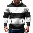 thumbnail image 4 of FRSASU Mens Color-Block Striped Printed Workwear Hooded Sweatshirt with Zipper Pocket Lightweight Pullover Black, 4 of 6