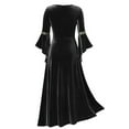 thumbnail image 6 of TIHLMK Casual Dress Women's Square Collar Patchwork Bandage Long Sleeve Robe Long Dress Black, 6 of 7